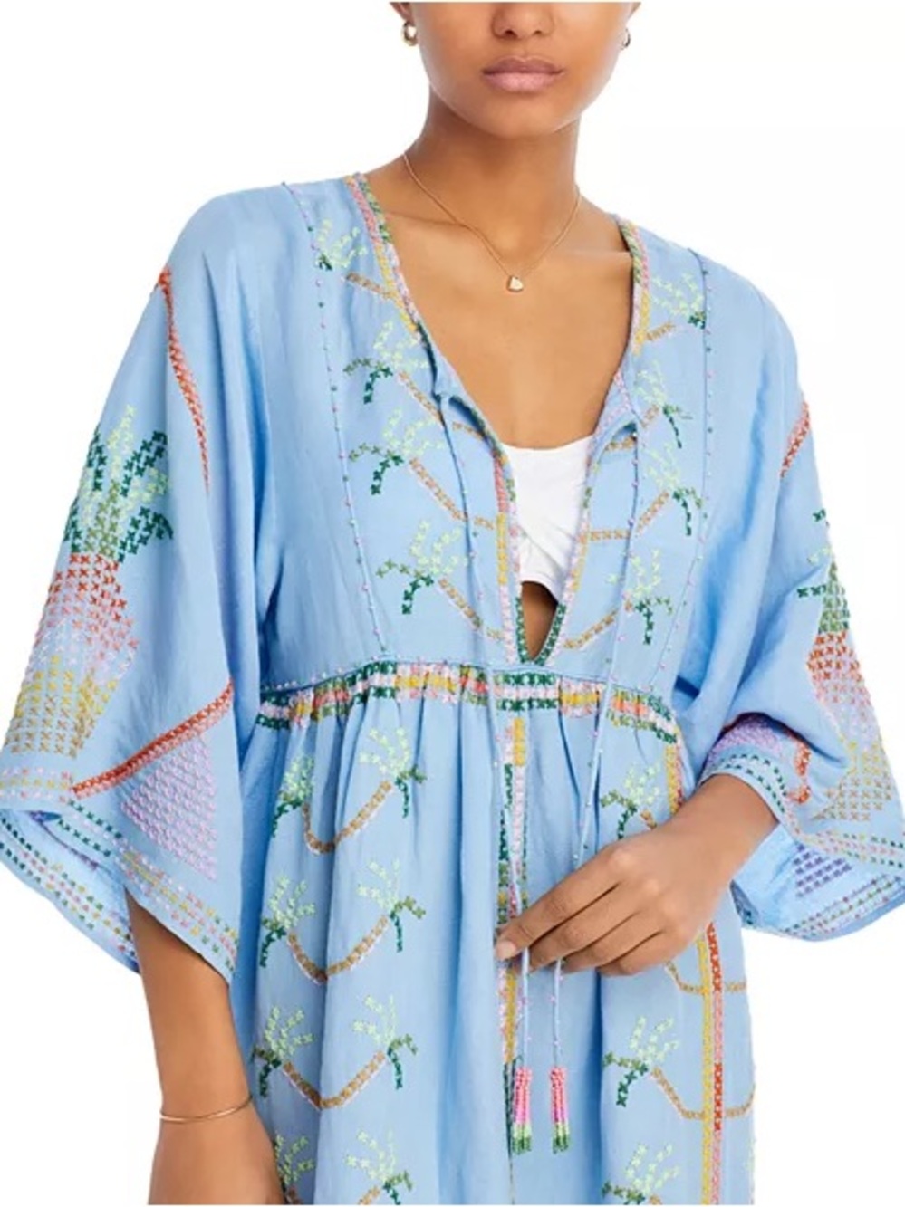 FARM Rio Embroidered Pineapple Linen Maxi Dress / Swim Cover Up - Picture 5 of 14
